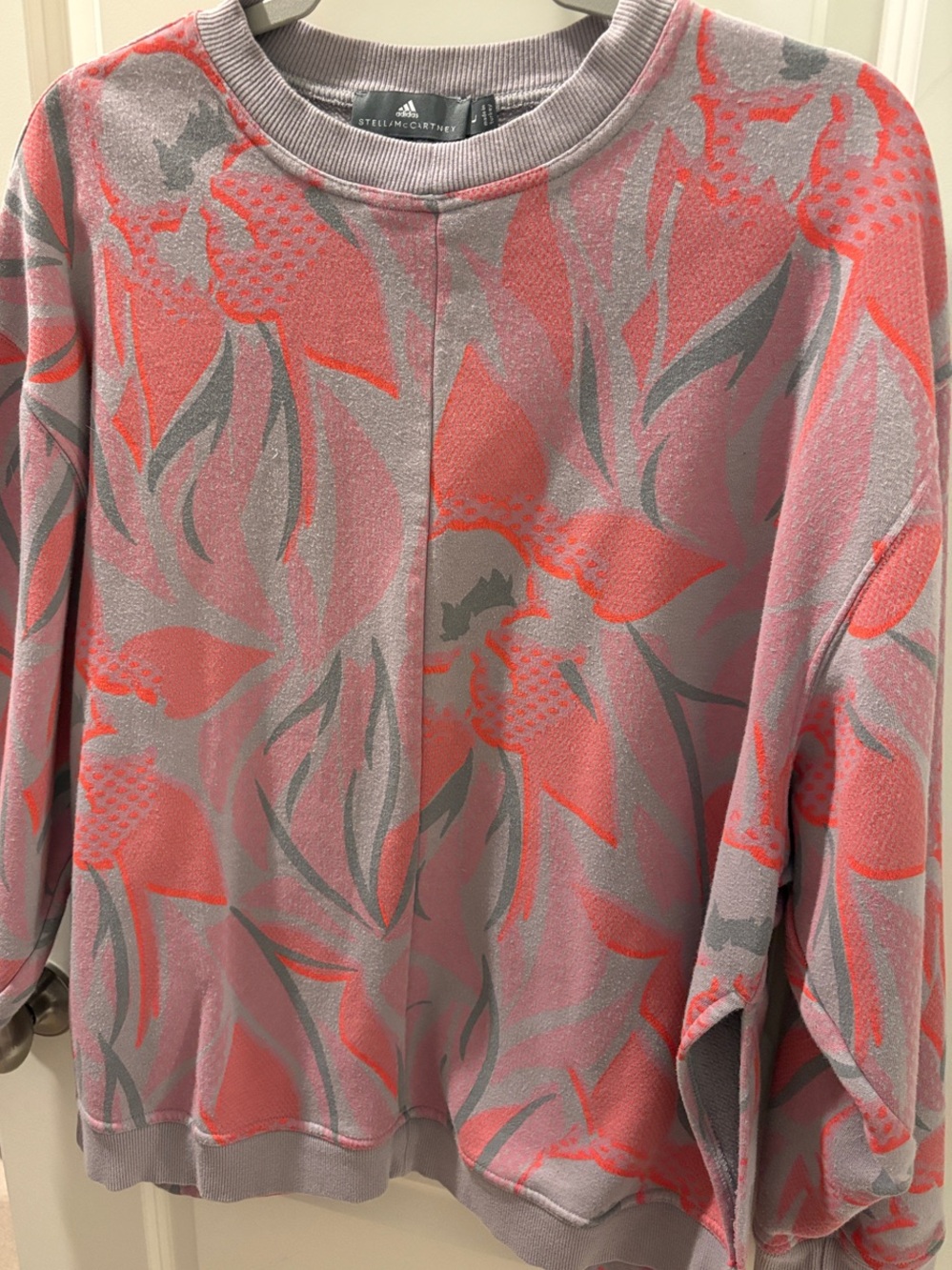 Adidas by Stella McCartney Gray and Coral Floral Split-hem Crew Sweatshirt